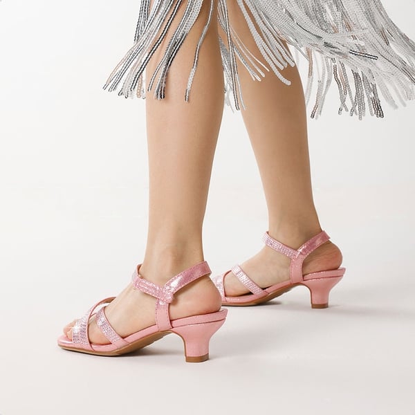 Girls Rhinestone Low Heel Sandals - ROSE GOLD - 1